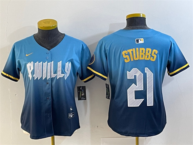 Women's Philadelphia Phillies #21 Garrett Stubbs Blue 2024 City Connect Limited Stitched Baseball Jersey